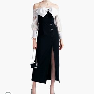Yigelila off the shoulder bow tie cocktail dress